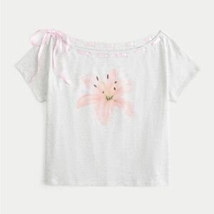 Hollister Floral Top with Pink Ribbon